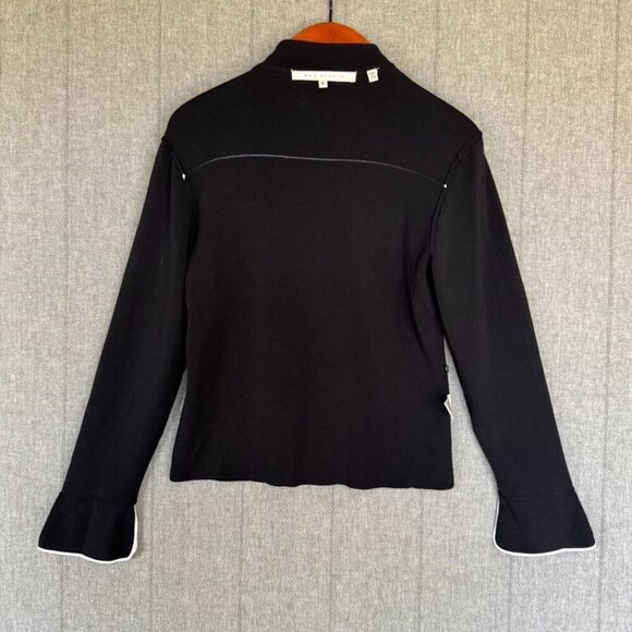 90s Vintage Max Studio Black Stretch Knit w/ White Piping Button Front Shirt - Picture 9 of 13